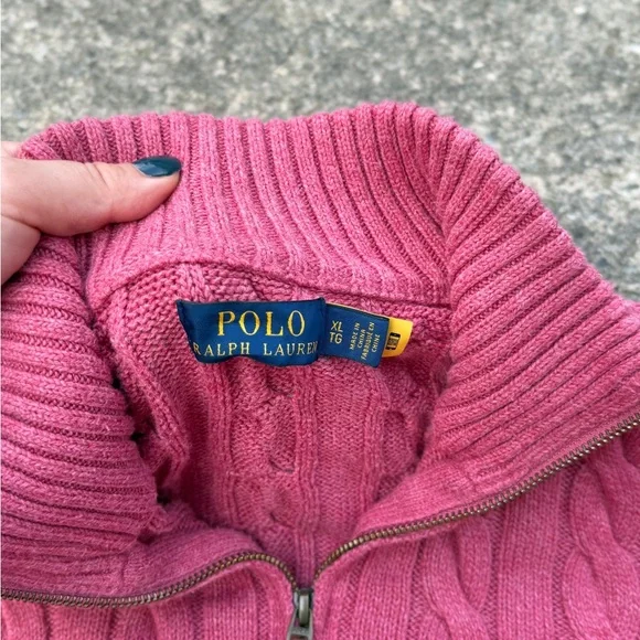 Polo Ralph Lauren icon logo cotton cable knit sweater in pink marl size XL